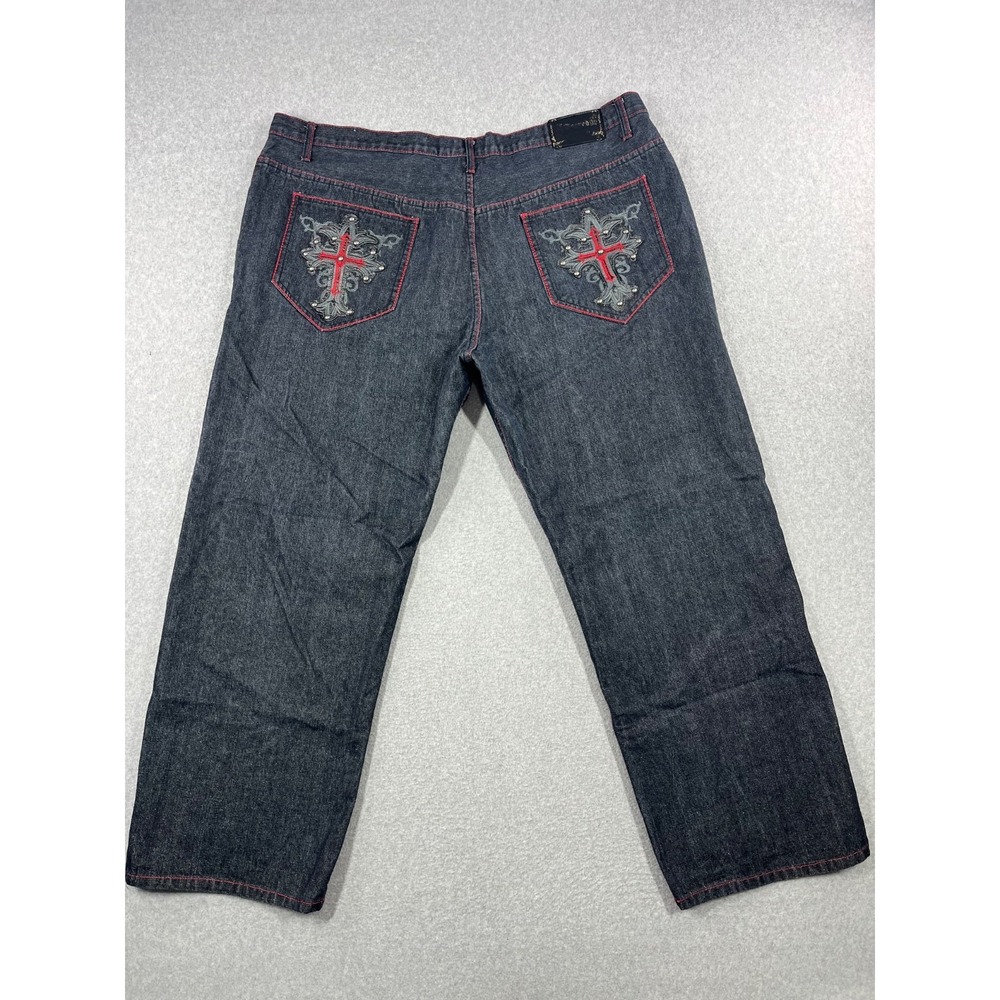 Sacred Crown Jeans Mens 50 Black Denim Baggy Losse Fit Y2K Wide Leg Skater